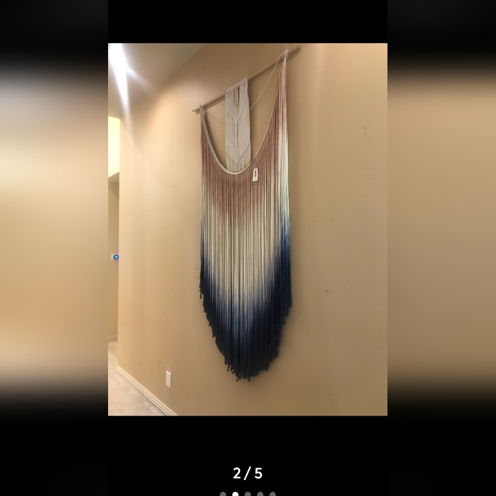 Ombre Fringe Macramé Wall Hanging - Cream to Navy